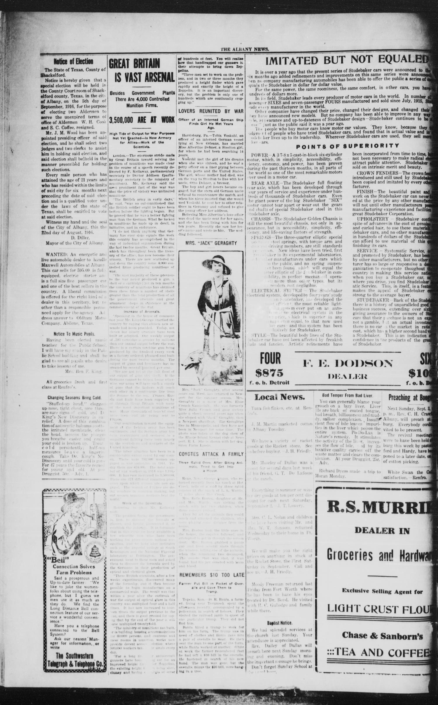 The Albany News (Albany, Tex.), Vol. 33, No. 13, Ed. 1 Friday, September 1, 1916
                                                
                                                    [Sequence #]: 6 of 14
                                                