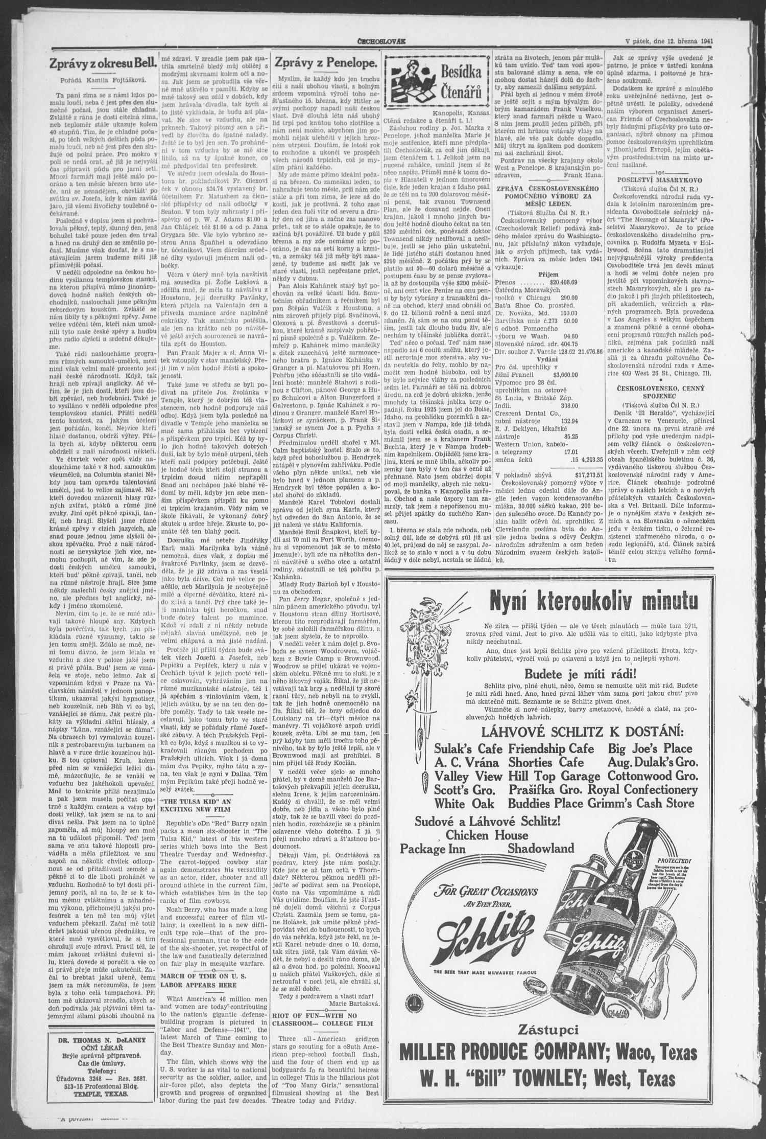 Čechoslovák and Westske Noviny (West, Tex.), Vol. 30, No. 11, Ed. 1 Friday, March 14, 1941
                                                
                                                    [Sequence #]: 4 of 10
                                                