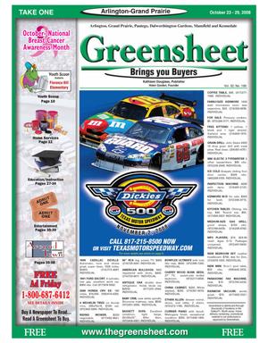 Primary view of object titled 'The Greensheet (Arlington-Grand Prairie, Tex.), Vol. 32, No. 199, Ed. 1 Thursday, October 23, 2008'.