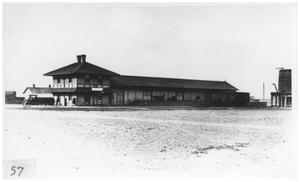 Primary view of object titled '[Early railroad station in Marfa, Texas]'.