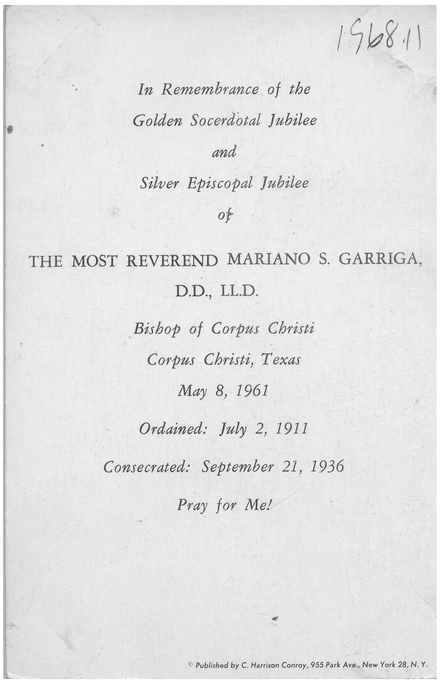 [Most Reverend Mariano S. Garriga in 1961]
                                                
                                                    [Sequence #]: 2 of 2
                                                