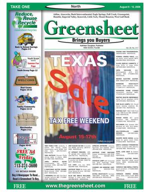 Primary view of object titled 'Greensheet (Houston, Tex.), Vol. 39, No. 317, Ed. 1 Wednesday, August 6, 2008'.