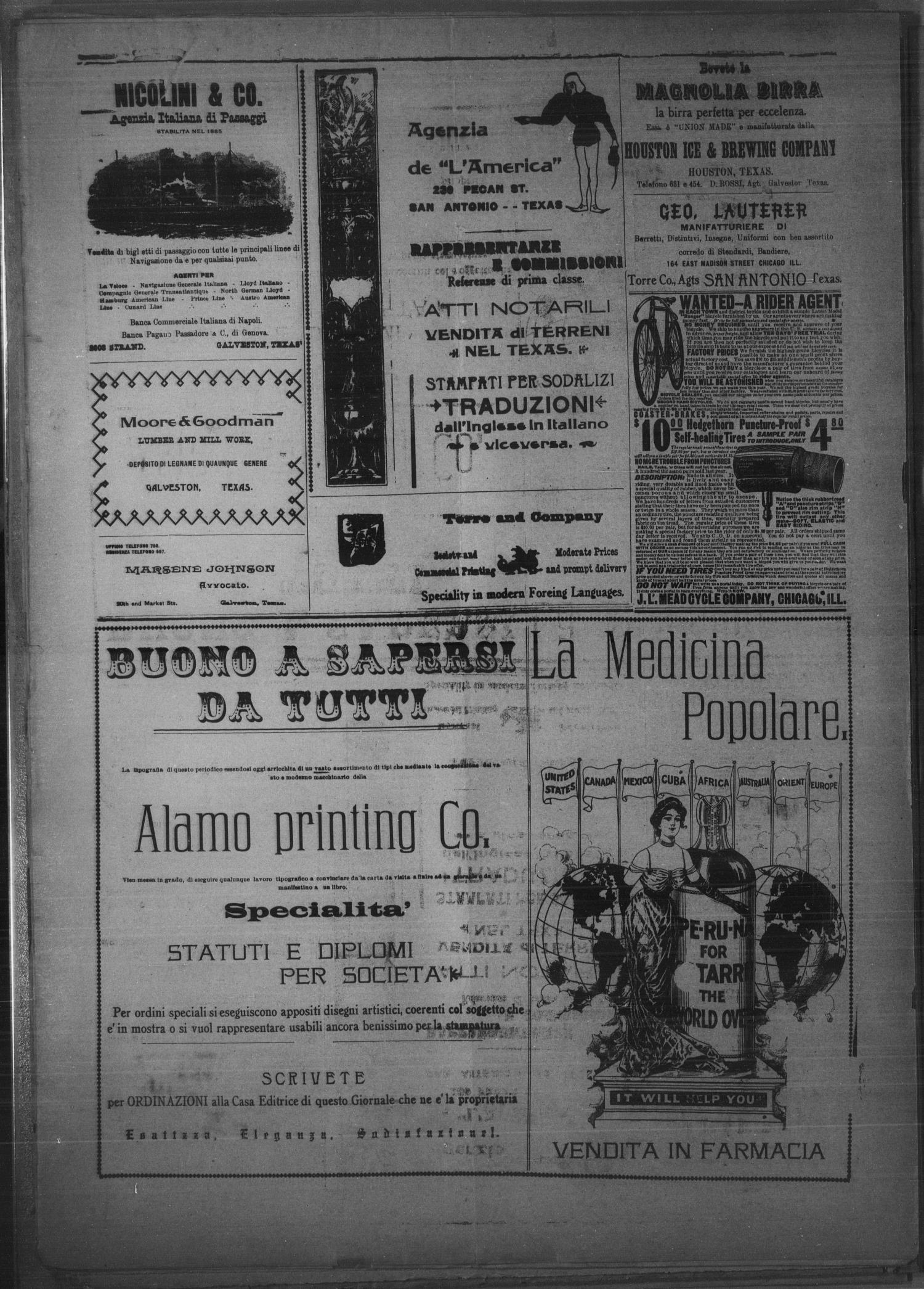 Il Messaggiero Italiano (San Antonio, Tex.), Vol. 23, No. 9, Ed. 1 Saturday, November 2, 1912
                                                
                                                    [Sequence #]: 4 of 4
                                                