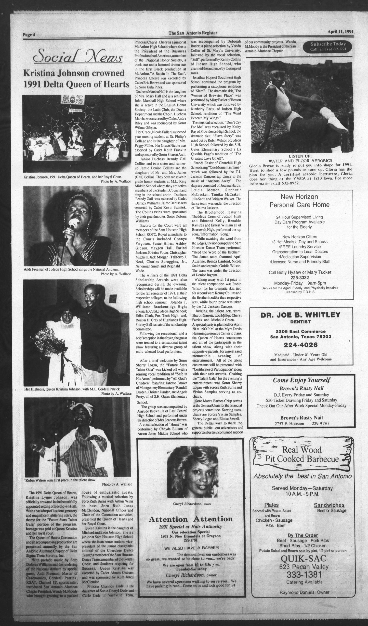 San Antonio Register (San Antonio, Tex.), Vol. 59, No. 52, Ed. 1 Thursday, April 11, 1991
                                                
                                                    [Sequence #]: 4 of 14
                                                