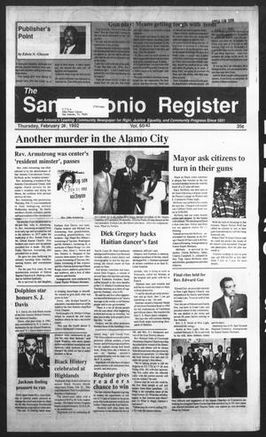 Primary view of object titled 'San Antonio Register (San Antonio, Tex.), Vol. 60, No. 42, Ed. 1 Thursday, February 20, 1992'.