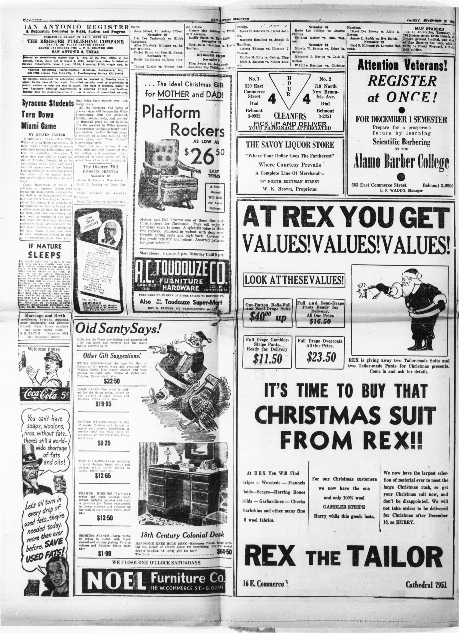 San Antonio Register (San Antonio, Tex.), Vol. 16, No. 46, Ed. 1 Friday, November 29, 1946
                                                
                                                    [Sequence #]: 4 of 8
                                                
