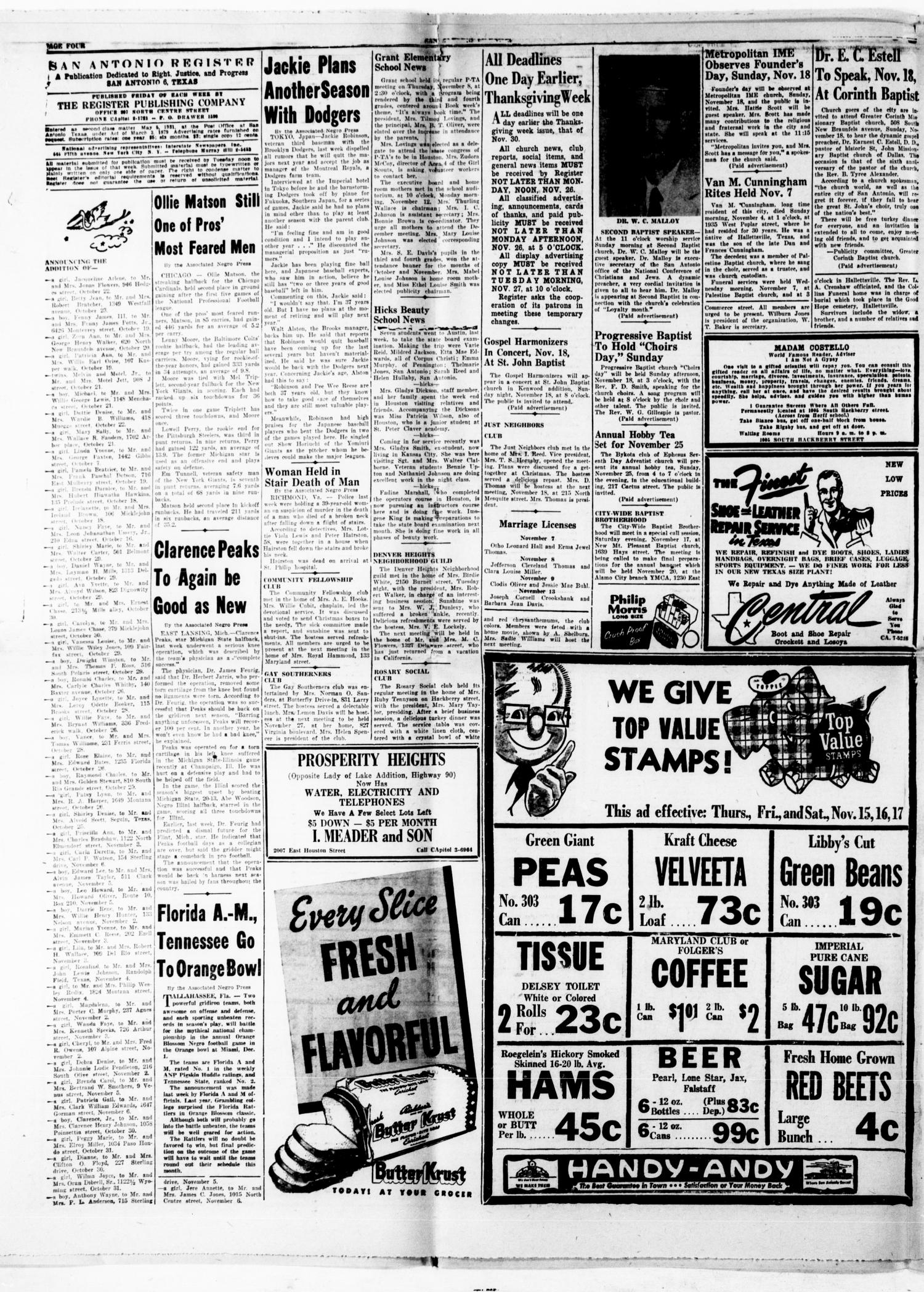 San Antonio Register (San Antonio, Tex.), Vol. 26, No. 40, Ed. 1 Friday, November 16, 1956
                                                
                                                    [Sequence #]: 4 of 8
                                                