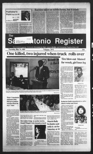 Primary view of object titled 'San Antonio Register (San Antonio, Tex.), Vol. 61, No. 2, Ed. 1 Thursday, May 14, 1992'.
