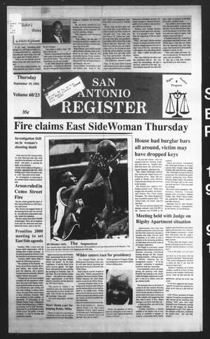 Primary view of object titled 'San Antonio Register (San Antonio, Tex.), Vol. 60, No. 23, Ed. 1 Thursday, September 19, 1991'.