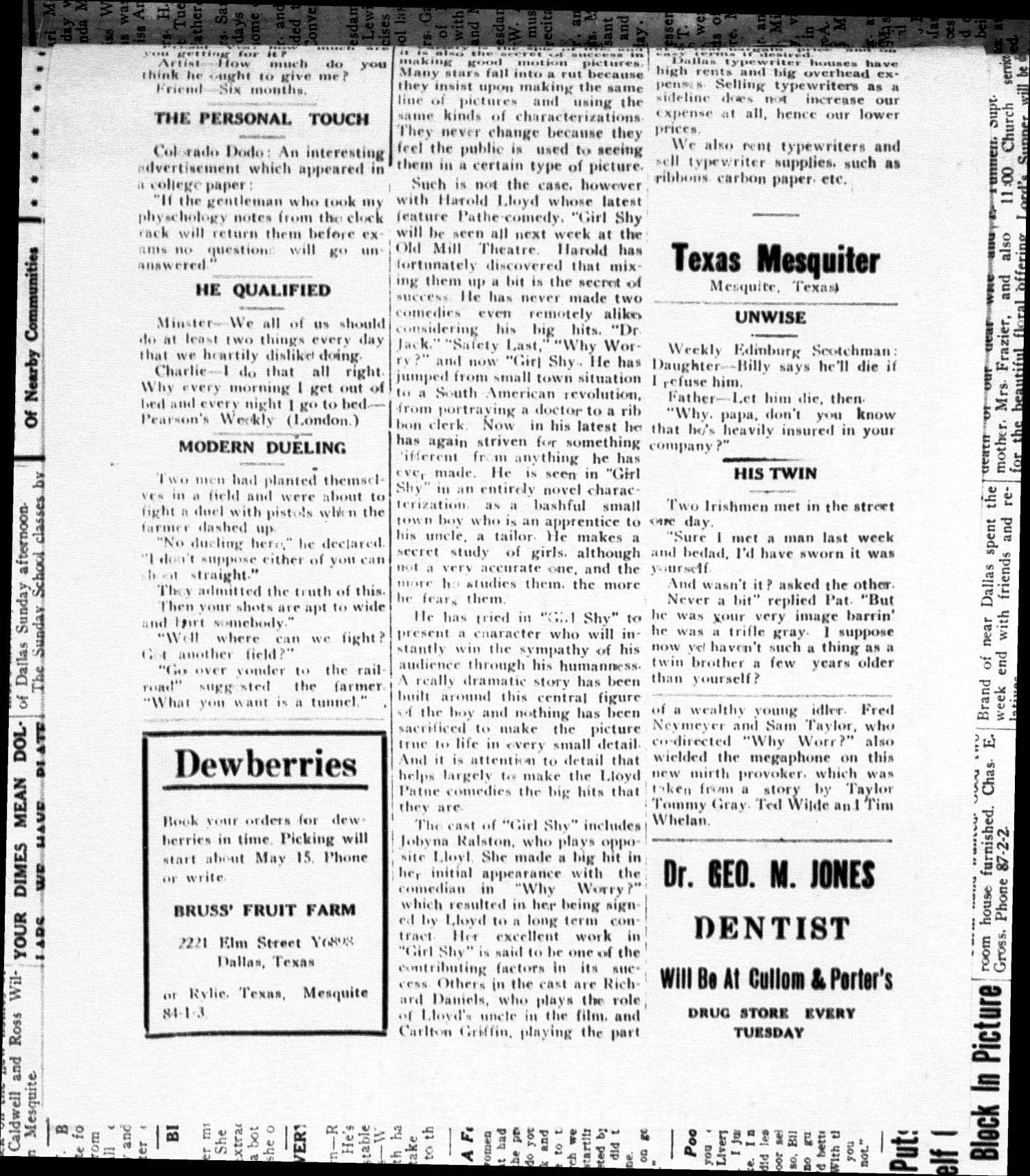 The Texas Mesquiter. (Mesquite, Tex.), Vol. 42, No. 43, Ed. 1 Friday, May 23, 1924
                                                
                                                    [Sequence #]: 4 of 6
                                                