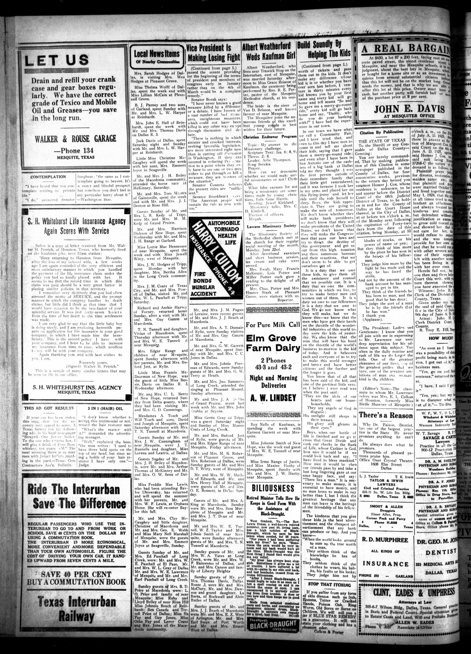 The Texas Mesquiter. (Mesquite, Tex.), Vol. 43, No. 48, Ed. 1 Friday, June 26, 1925
                                                
                                                    [Sequence #]: 4 of 4
                                                