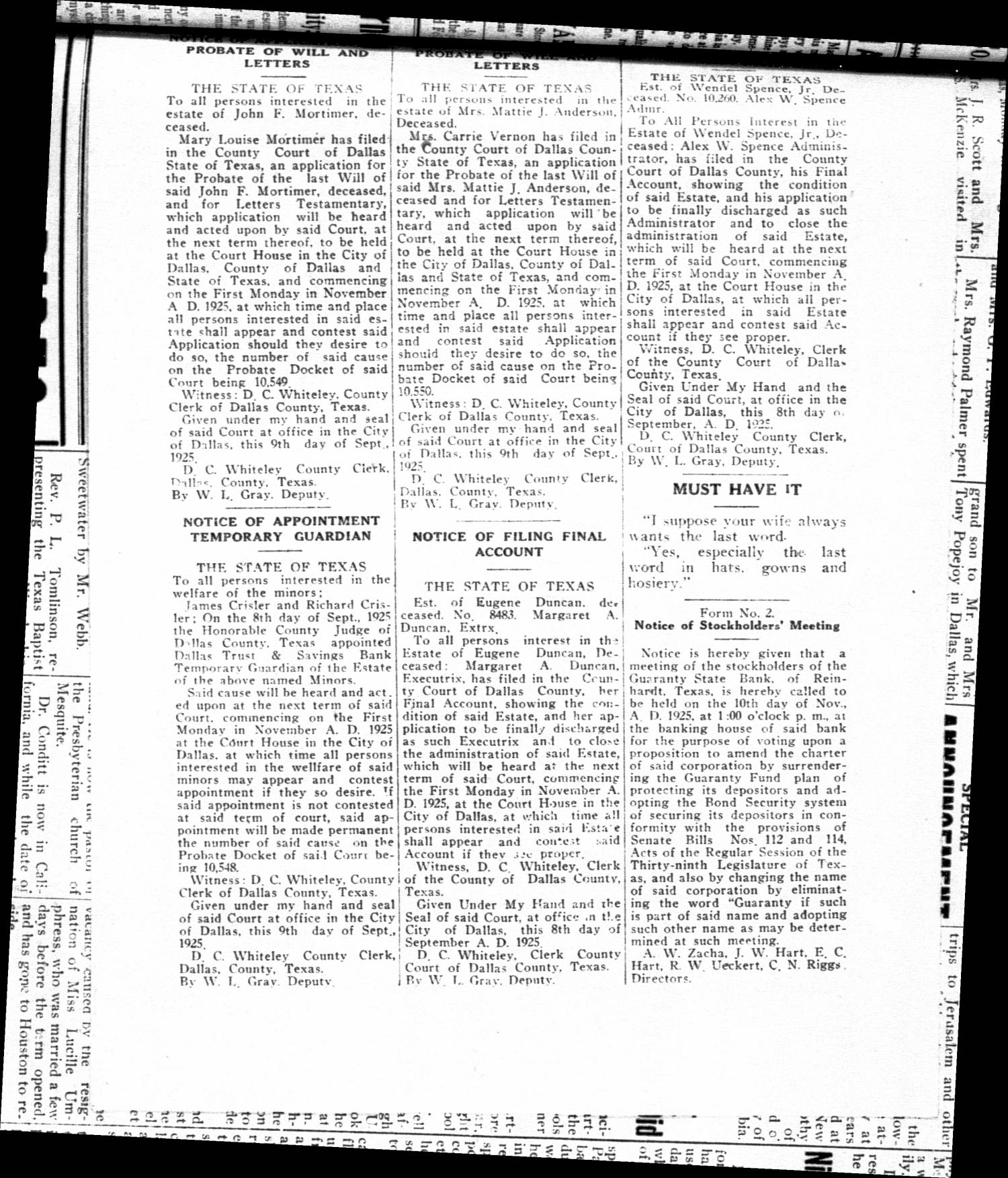 The Texas Mesquiter. (Mesquite, Tex.), Vol. 44, No. 8, Ed. 1 Friday, September 18, 1925
                                                
                                                    [Sequence #]: 4 of 6
                                                