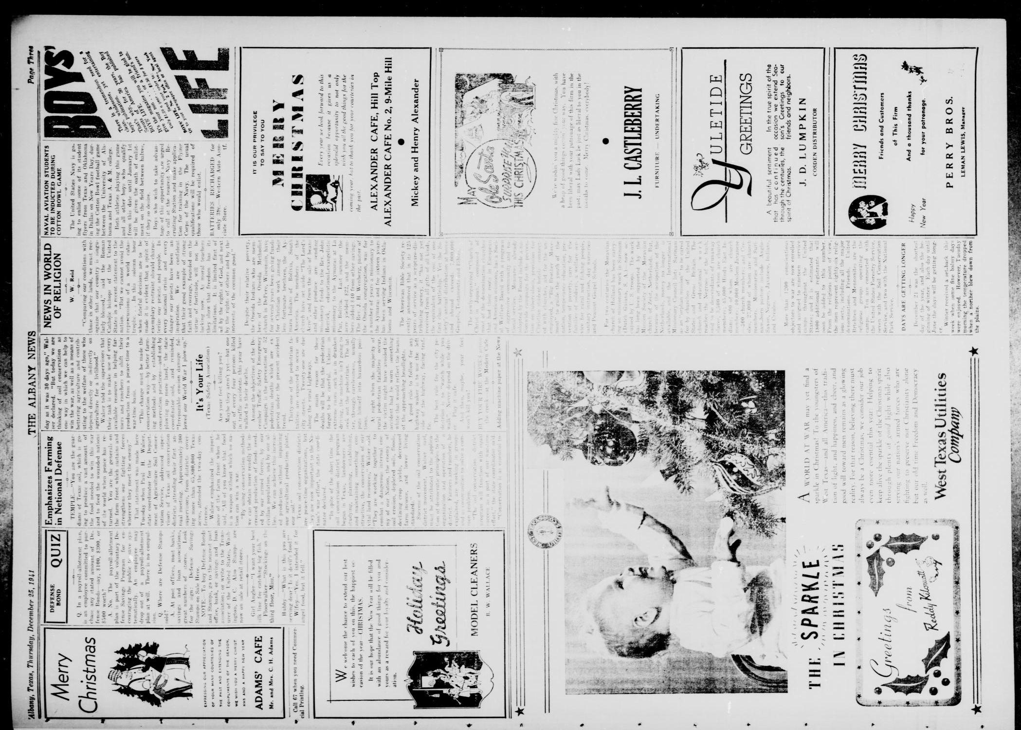 The Albany News (Albany, Tex.), Vol. 57, No. 11, Ed. 1 Thursday, December 25, 1941
                                                
                                                    [Sequence #]: 5 of 8
                                                