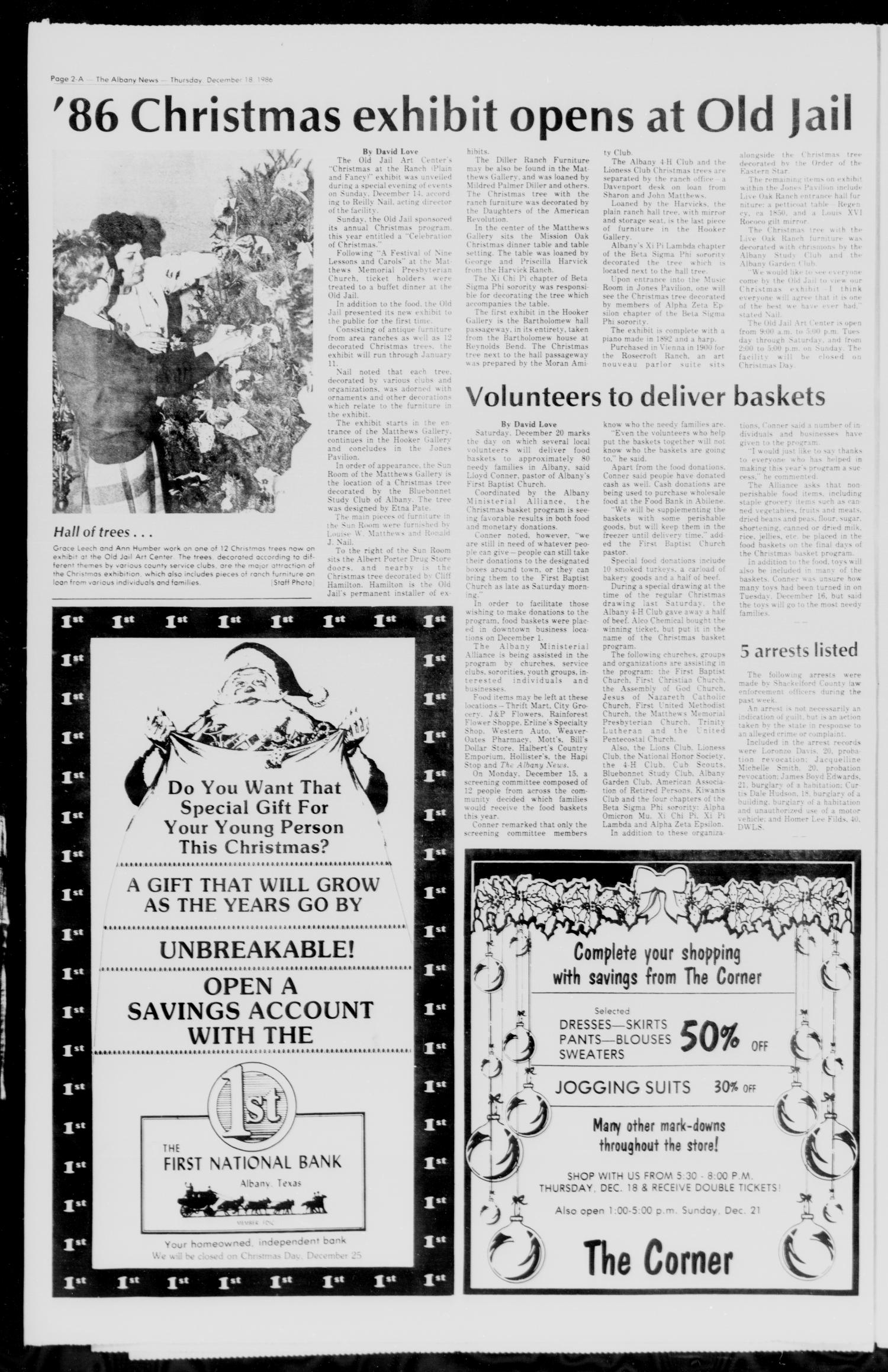 The Albany News (Albany, Tex.), Vol. 111, No. 27, Ed. 1 Thursday, December 18, 1986
                                                
                                                    [Sequence #]: 2 of 30
                                                