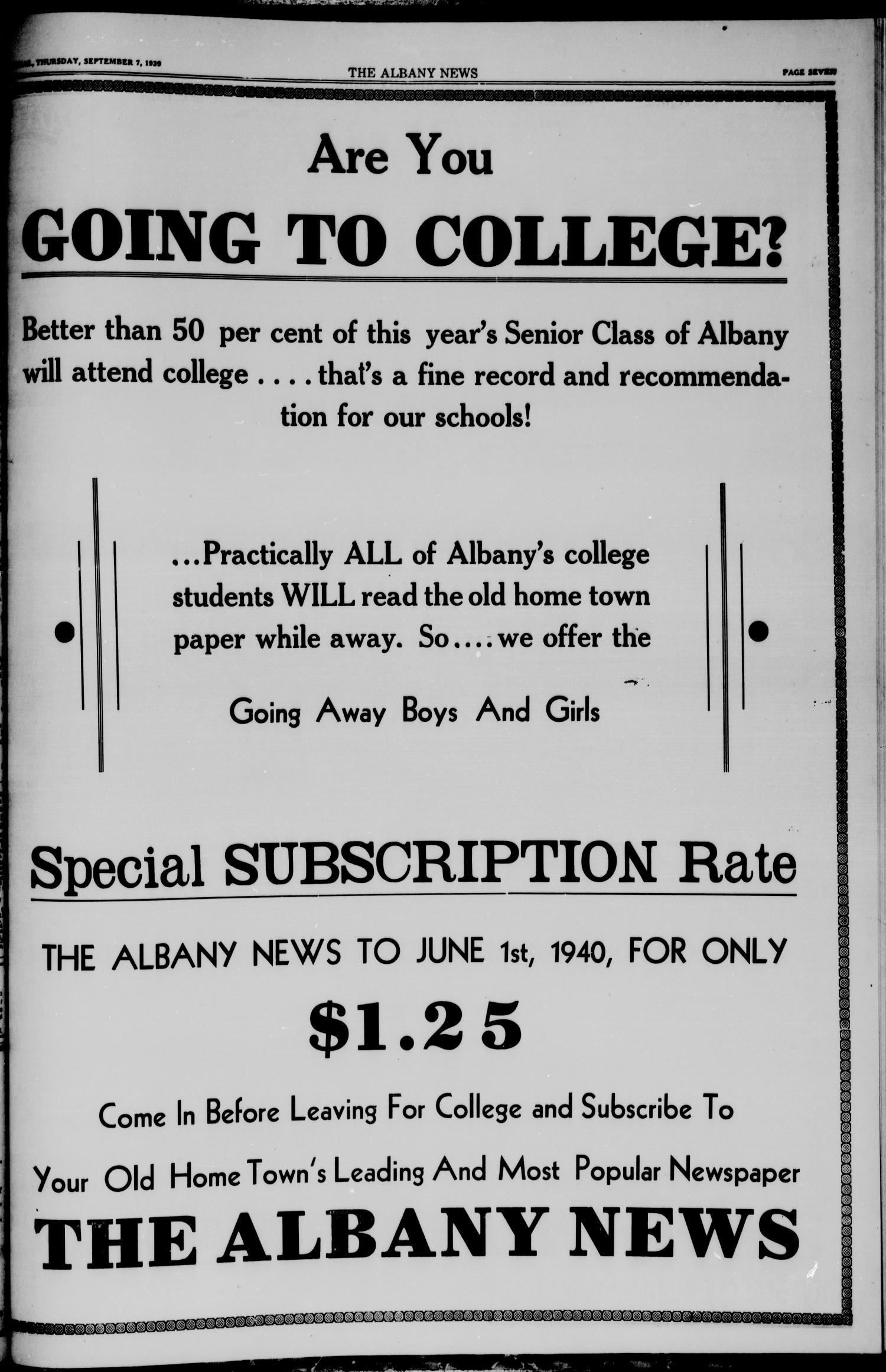 The Albany News (Albany, Tex.), Vol. 54, No. 48, Ed. 1 Thursday, September 7, 1939
                                                
                                                    [Sequence #]: 7 of 8
                                                