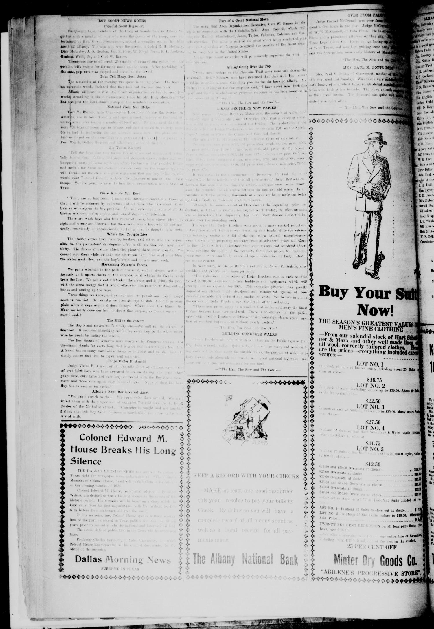 The Albany News (Albany, Tex.), Vol. [42], No. 18, Ed. 1 Friday, January 15, 1926
                                                
                                                    [Sequence #]: 4 of 8
                                                