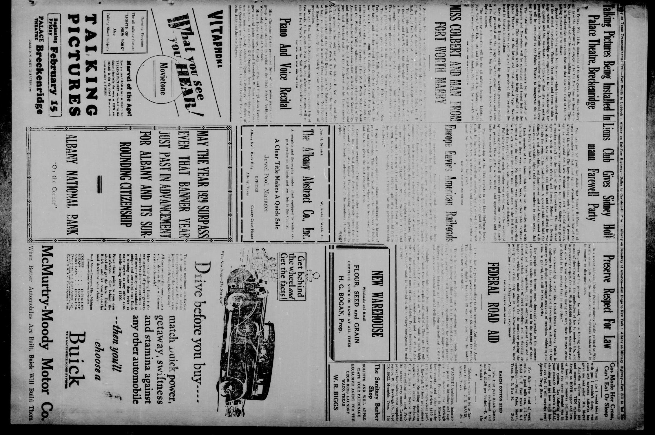 The Albany News (Albany, Tex.), Vol. 45, No. 18, Ed. 1 Friday, February 8, 1929
                                                
                                                    [Sequence #]: 7 of 8
                                                