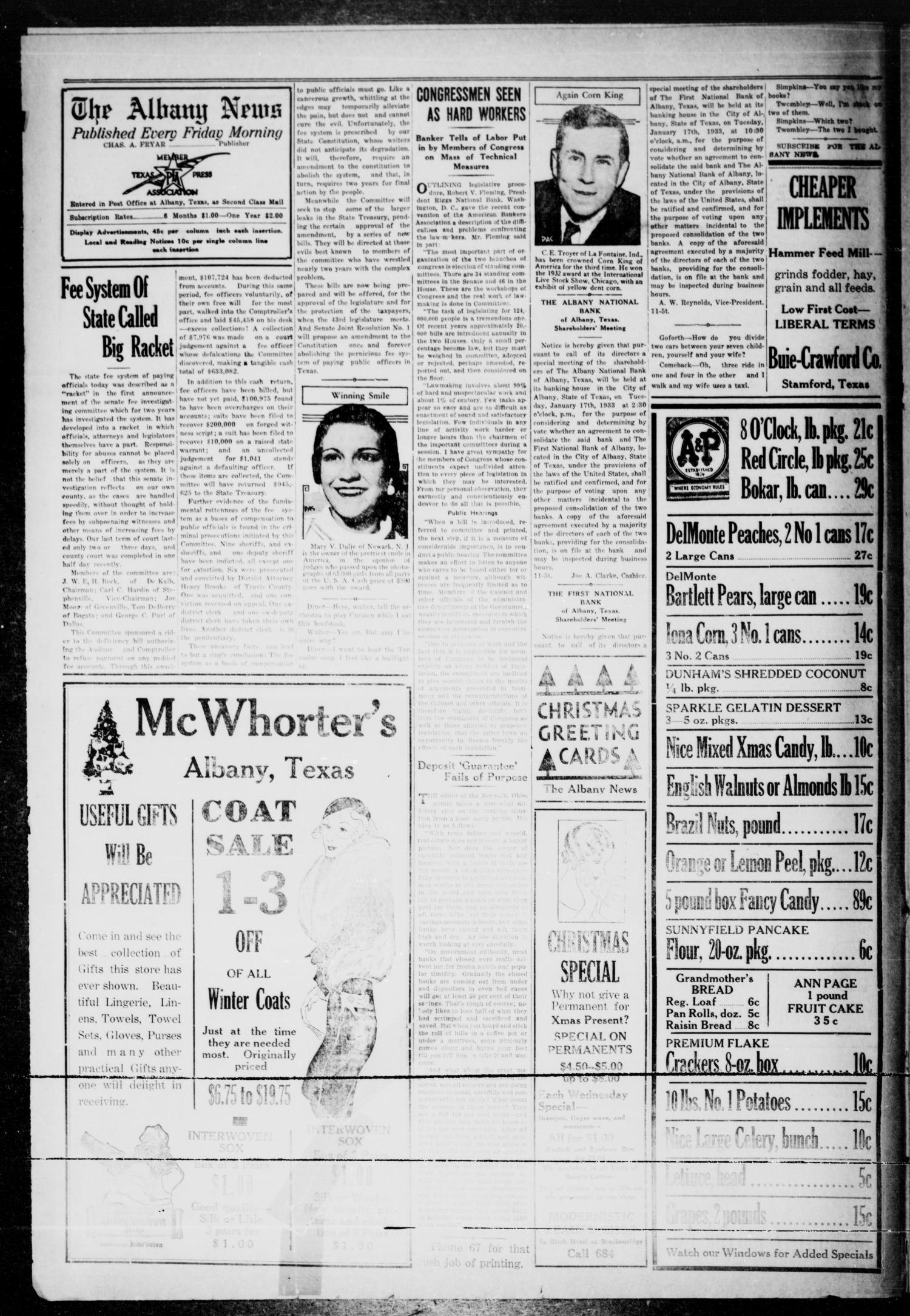 The Albany News (Albany, Tex.), Vol. 48, No. 11, Ed. 1 Friday, December 16, 1932
                                                
                                                    [Sequence #]: 4 of 8
                                                