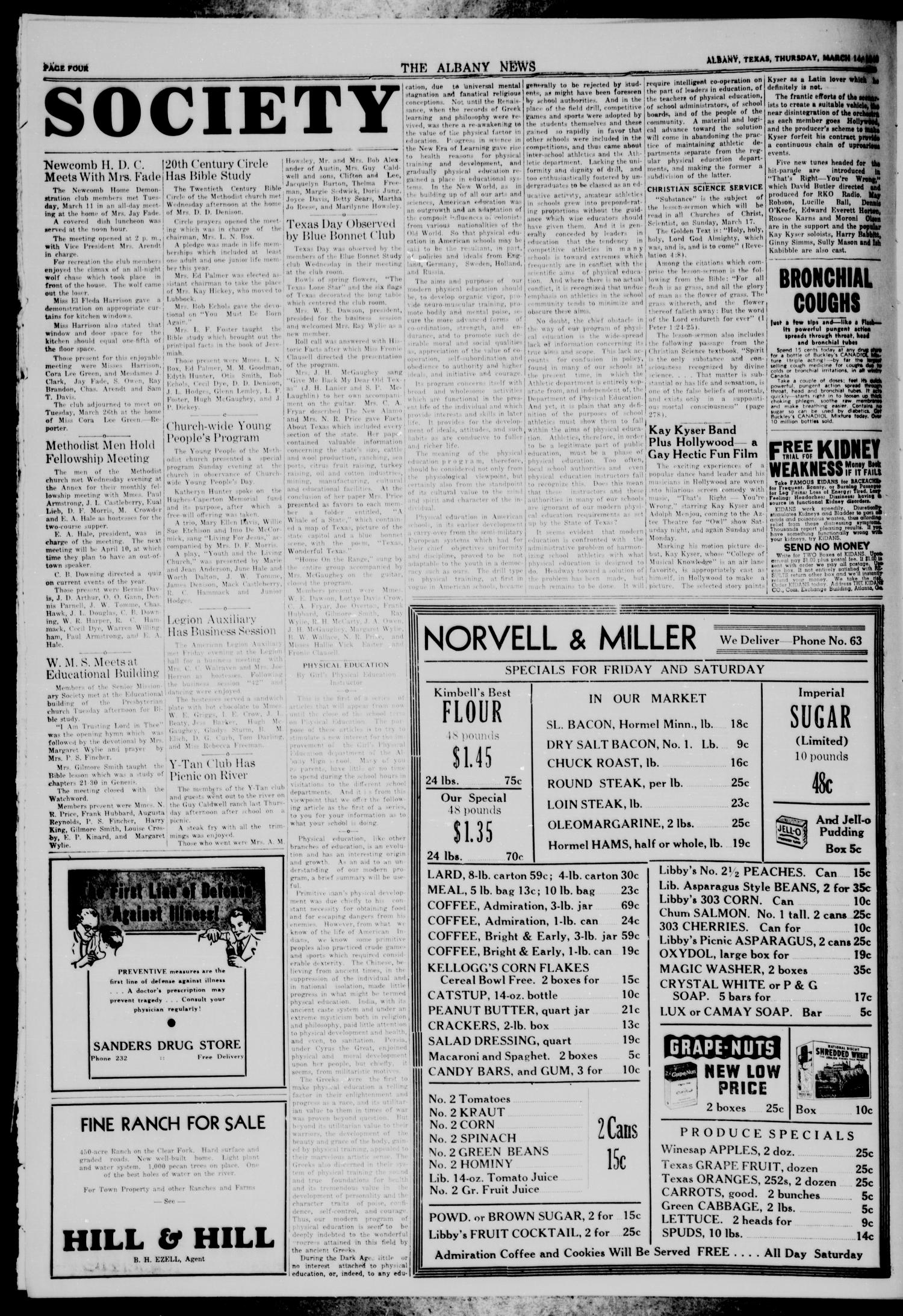 The Albany News (Albany, Tex.), Vol. 55, No. 22, Ed. 1 Thursday, March 14, 1940
                                                
                                                    [Sequence #]: 4 of 8
                                                