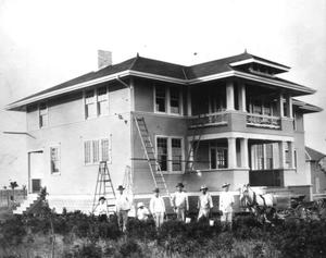 Primary view of object titled '[Blesdoe residence with buggy in front]'.