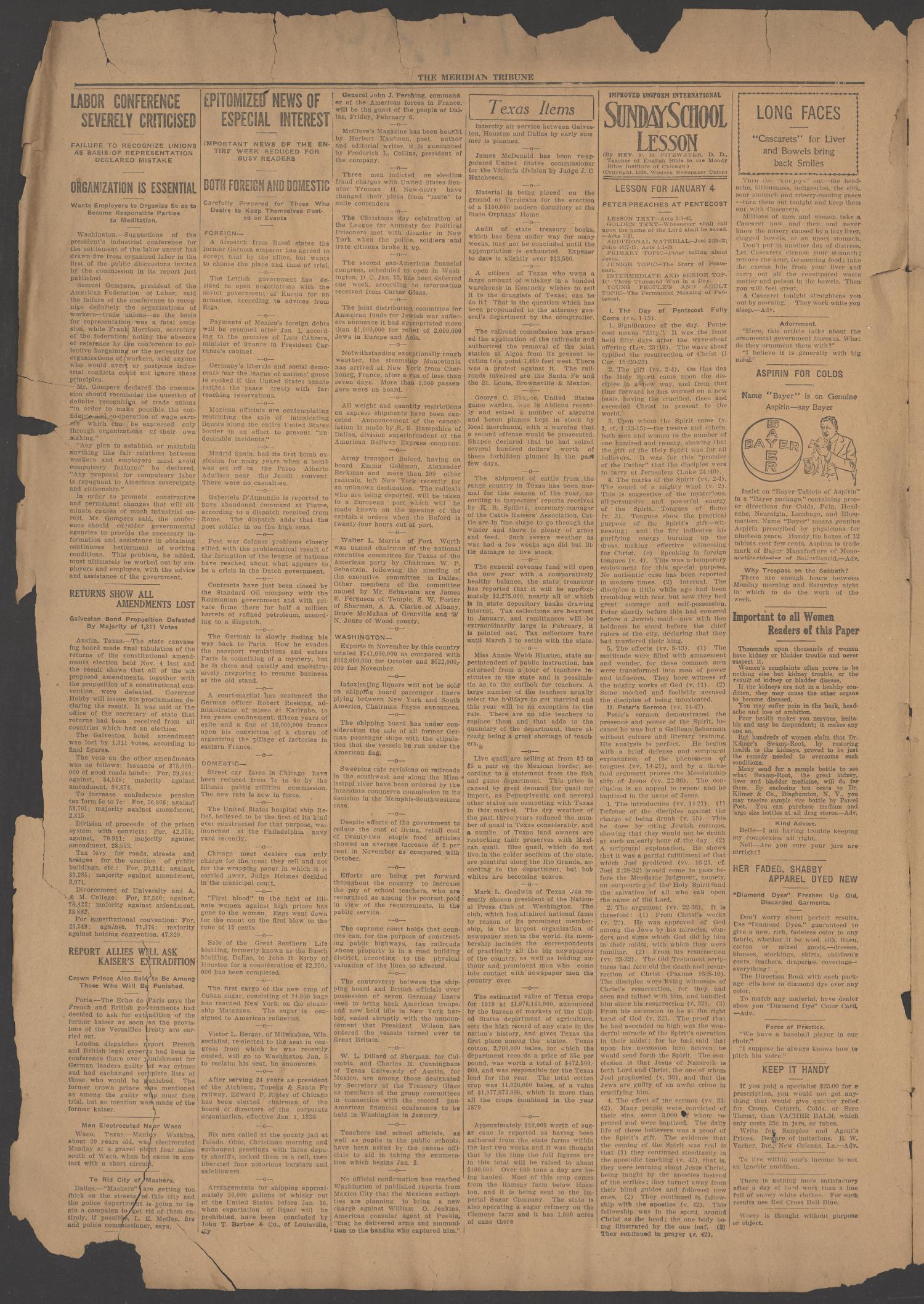 The Meridian Tribune (Meridian, Tex.), Vol. 25, No. 30, Ed. 1 Friday, January 2, 1920
                                                
                                                    [Sequence #]: 2 of 10
                                                