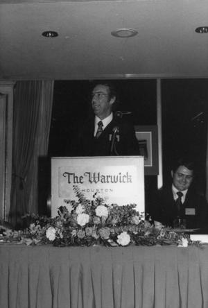 Primary view of object titled '[Photograph of Dr. Fletcher Speaking at The Warwick]'.