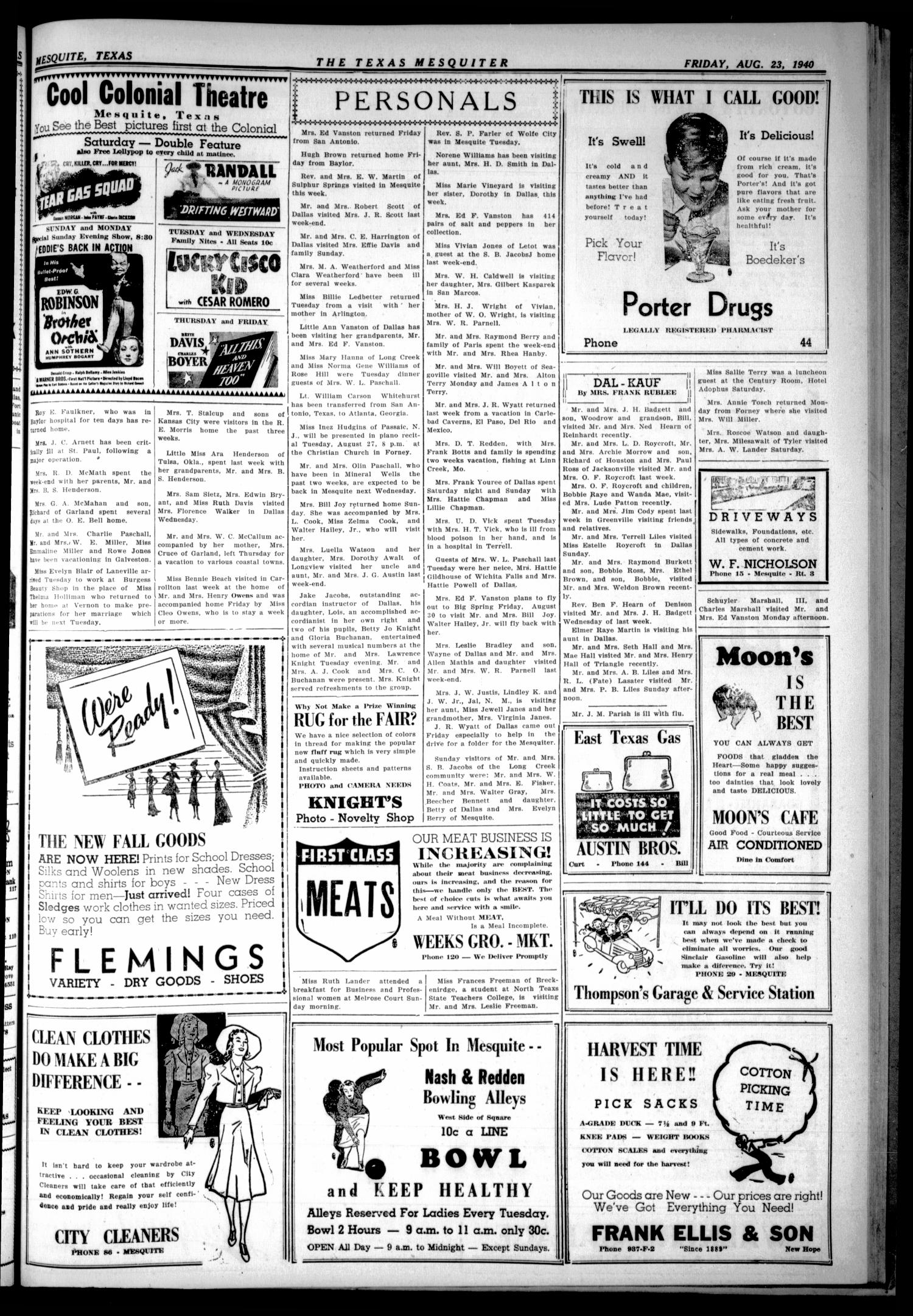 The Texas Mesquiter. (Mesquite, Tex.), Vol. 59, No. 13, Ed. 1 Friday, August 23, 1940
                                                
                                                    [Sequence #]: 3 of 6
                                                