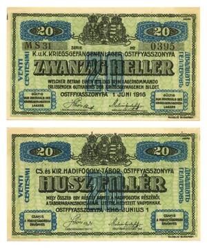 Primary view of object titled '[Voucher from Hungary/ Germany in the denomination of 20 filler/ heller]'.