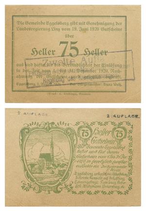 Primary view of object titled '[Voucher from Germany in the denomination of 75 heller]'.