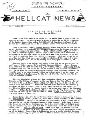 Primary view of object titled 'Hellcat News, ([New York, N.Y.]), Vol. 2, No. 1, Ed. 1, September 1947'.