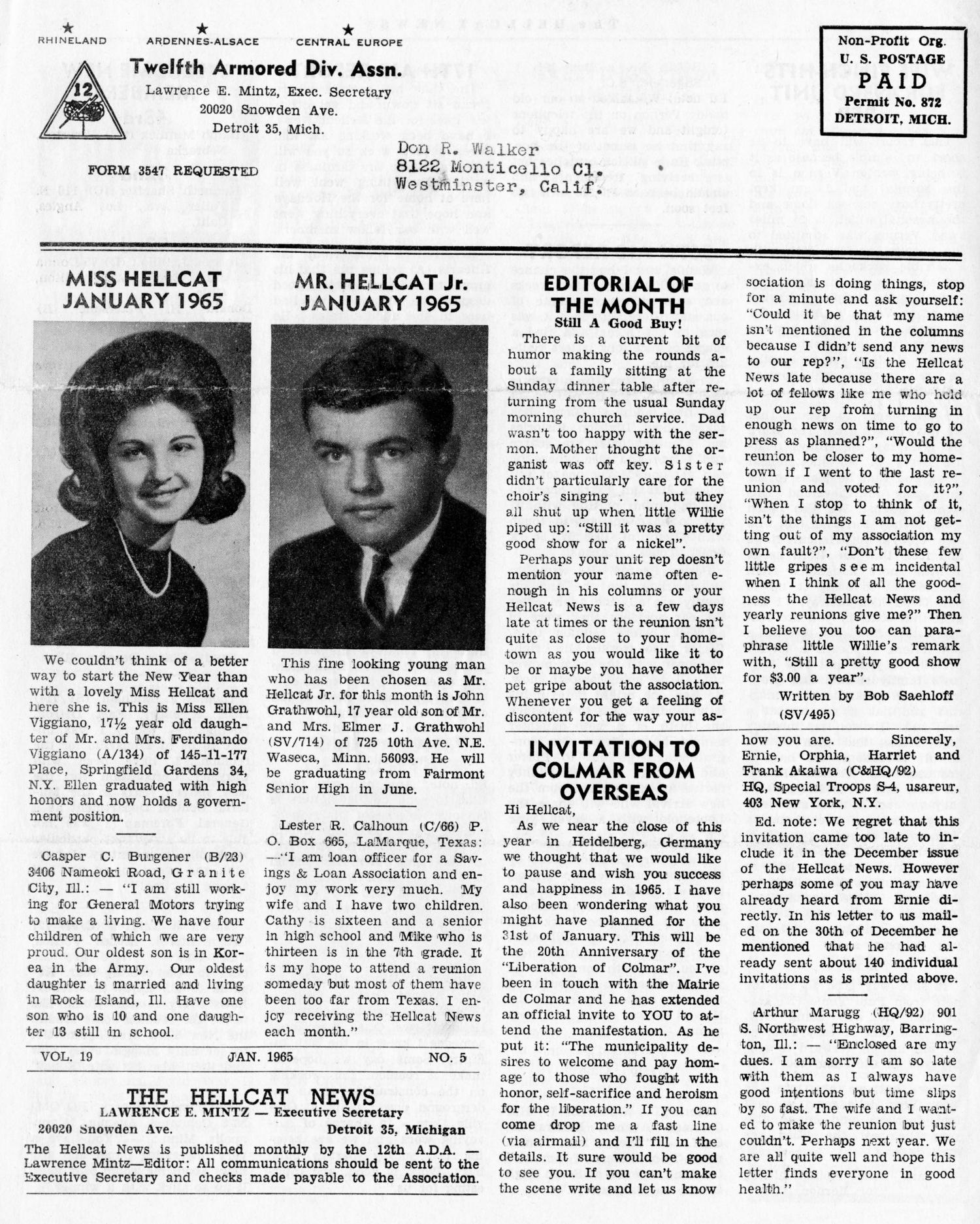 Hellcat News, (Detroit, Mich.), Vol. 19, No. 5, Ed. 1, January 1965
                                                
                                                    [Sequence #]: 6 of 6
                                                