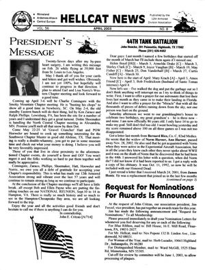 Primary view of object titled 'Hellcat News, (Cincinnati, Ohio), Vol. 56, No. 8, Ed. 1, April 2003'.