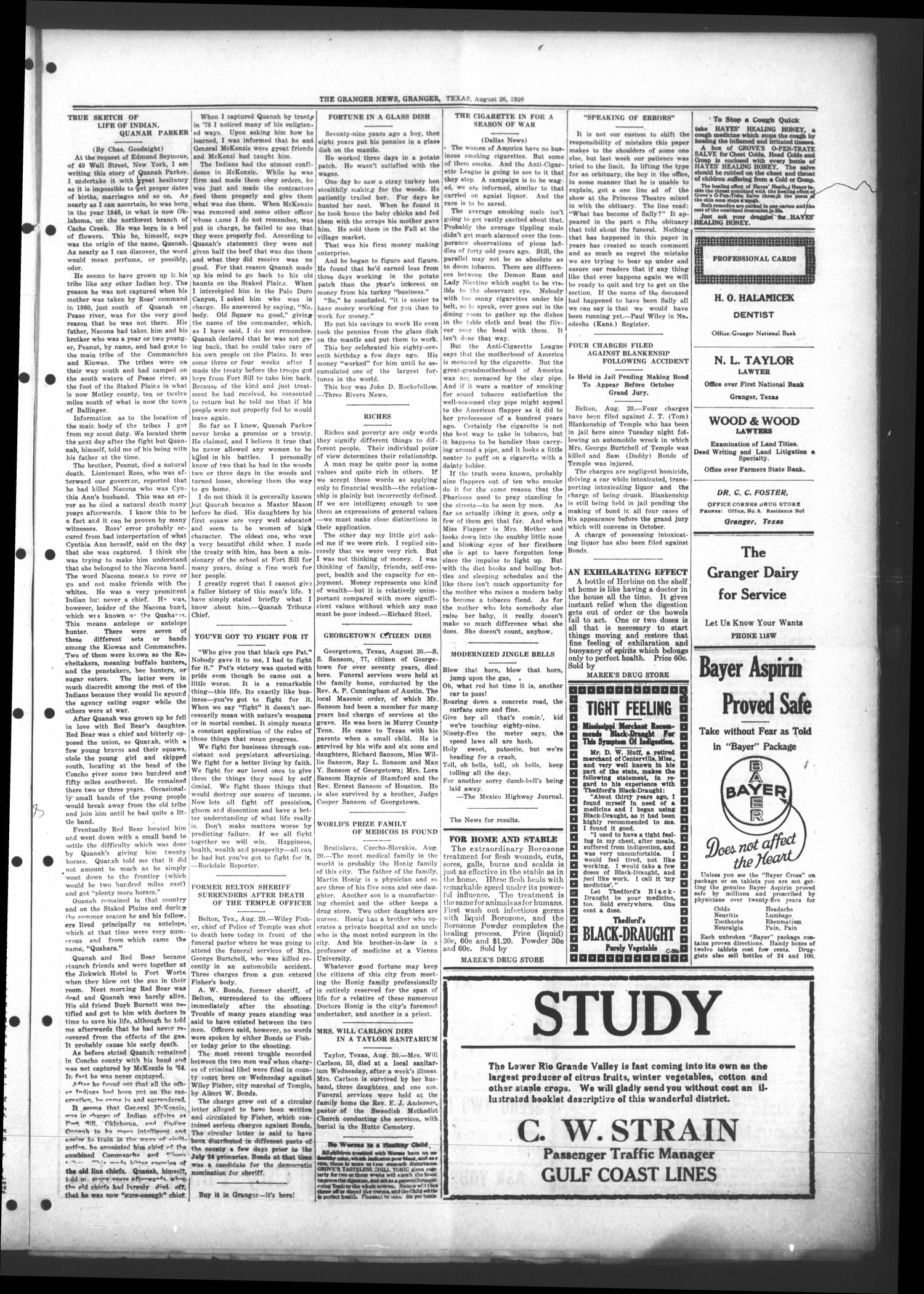 The Granger News. (Granger, Tex.), Vol. 31, No. 39, Ed. 1 Thursday, August 26, 1926
                                                
                                                    [Sequence #]: 3 of 8
                                                