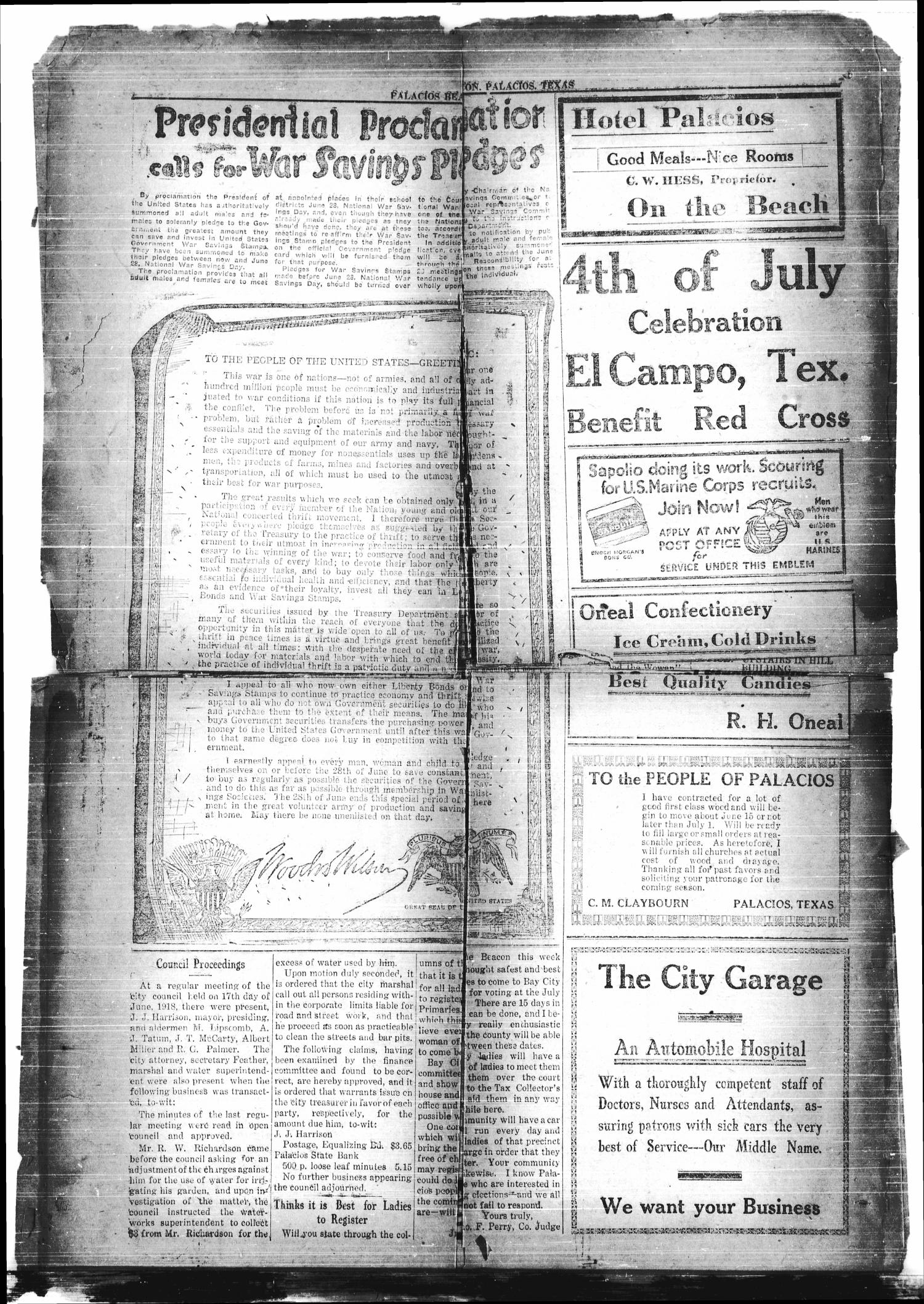 Palacios Beacon (Palacios, Tex.), Vol. 10, No. 22, Ed. 1 Friday, June 21, 1918
                                                
                                                    [Sequence #]: 8 of 8
                                                