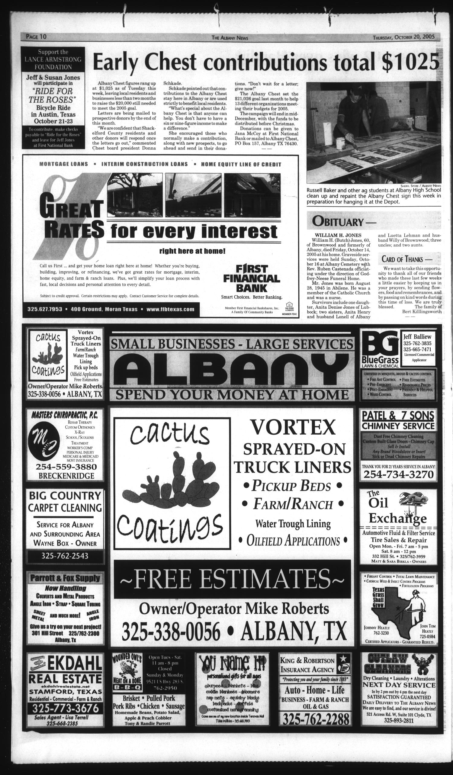 The Albany News (Albany, Tex.), Vol. 130, No. 21, Ed. 1 Thursday, October 20, 2005
                                                
                                                    [Sequence #]: 10 of 12
                                                