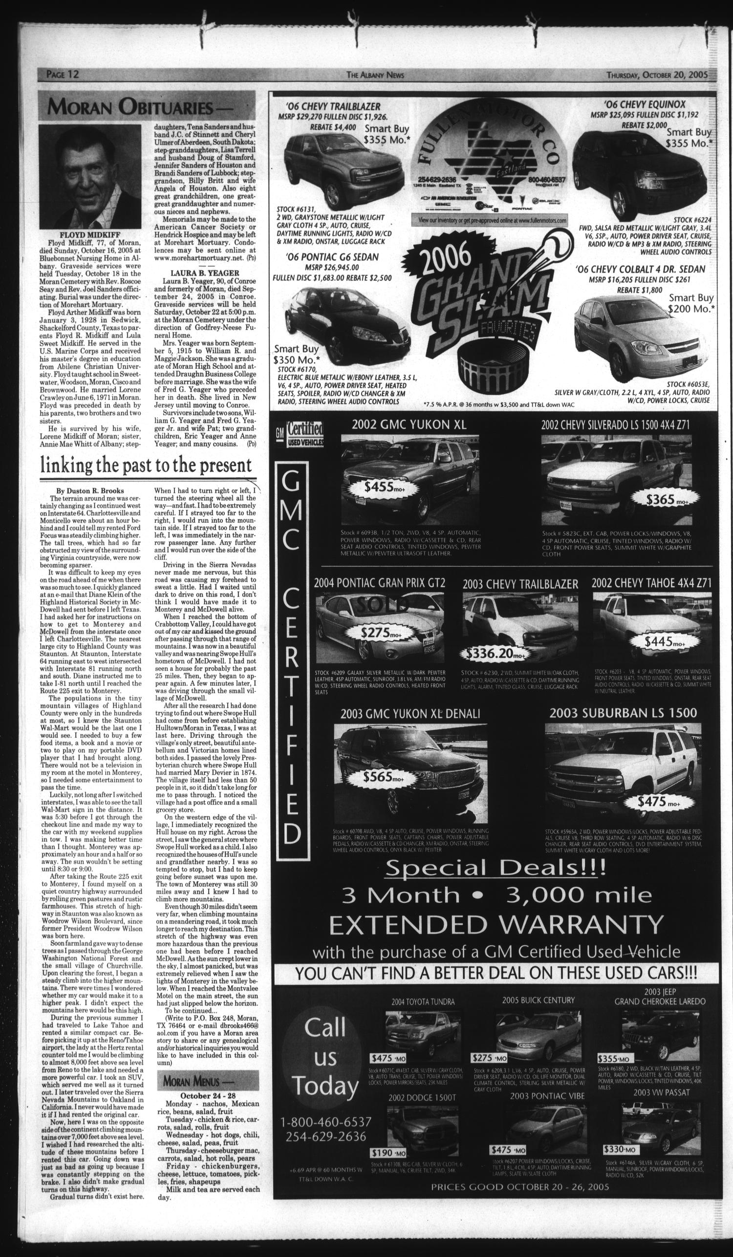 The Albany News (Albany, Tex.), Vol. 130, No. 21, Ed. 1 Thursday, October 20, 2005
                                                
                                                    [Sequence #]: 12 of 12
                                                
