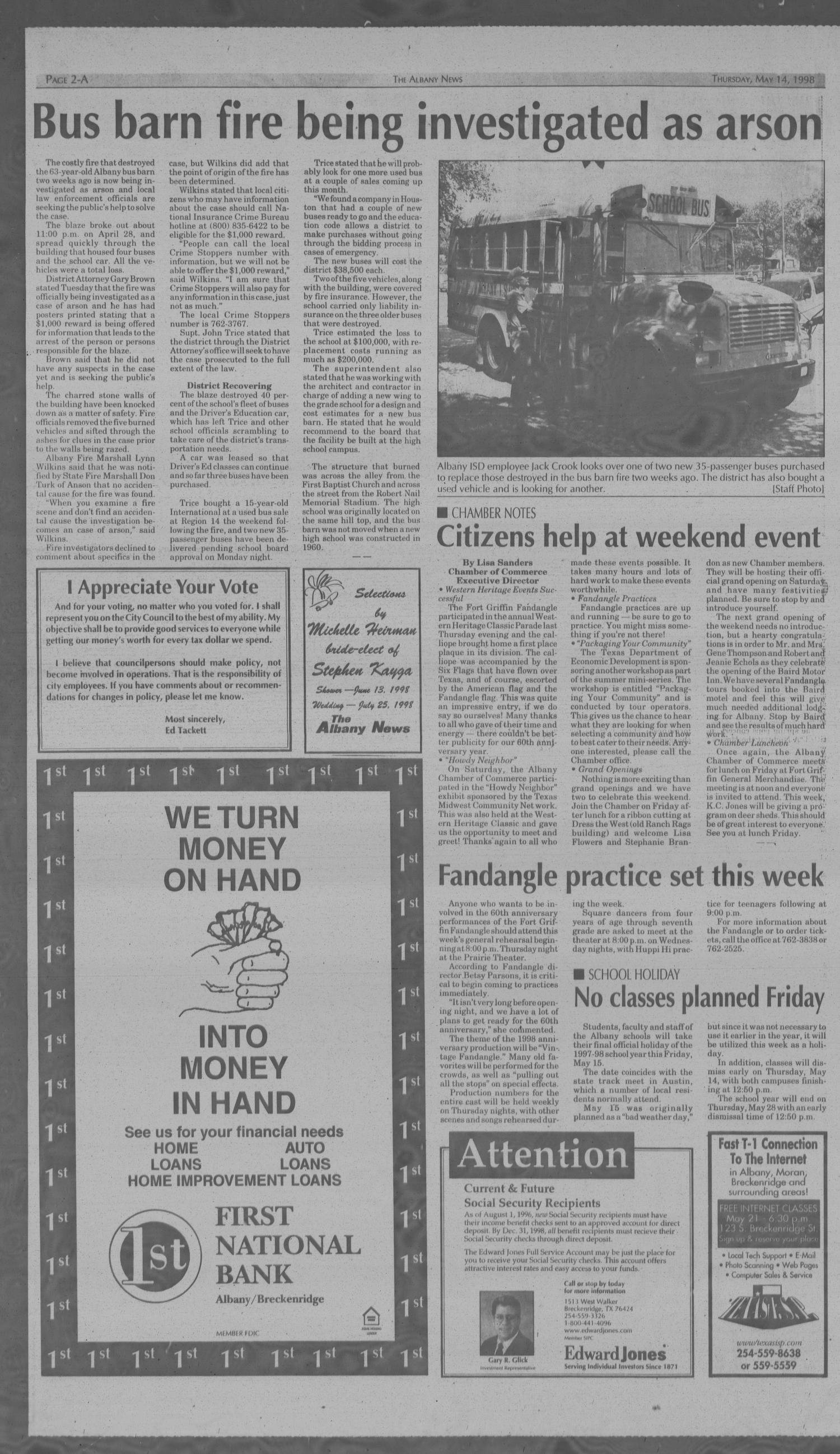 The Albany News (Albany, Tex.), Vol. 122, No. 50, Ed. 1 Thursday, May 14, 1998
                                                
                                                    [Sequence #]: 2 of 16
                                                