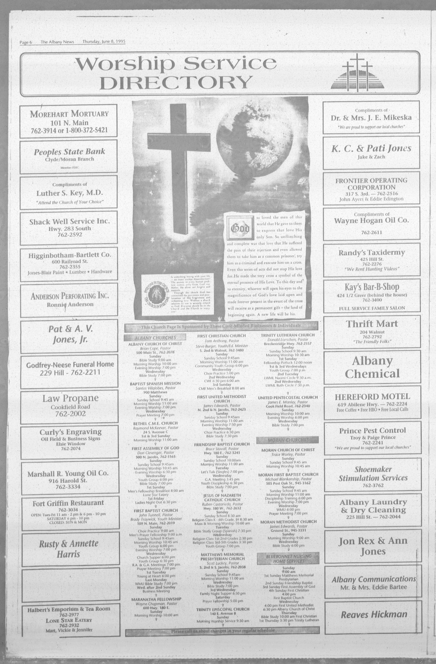 The Albany News (Albany, Tex.), Vol. 120, No. 1, Ed. 1 Thursday, June 8, 1995
                                                
                                                    [Sequence #]: 6 of 10
                                                