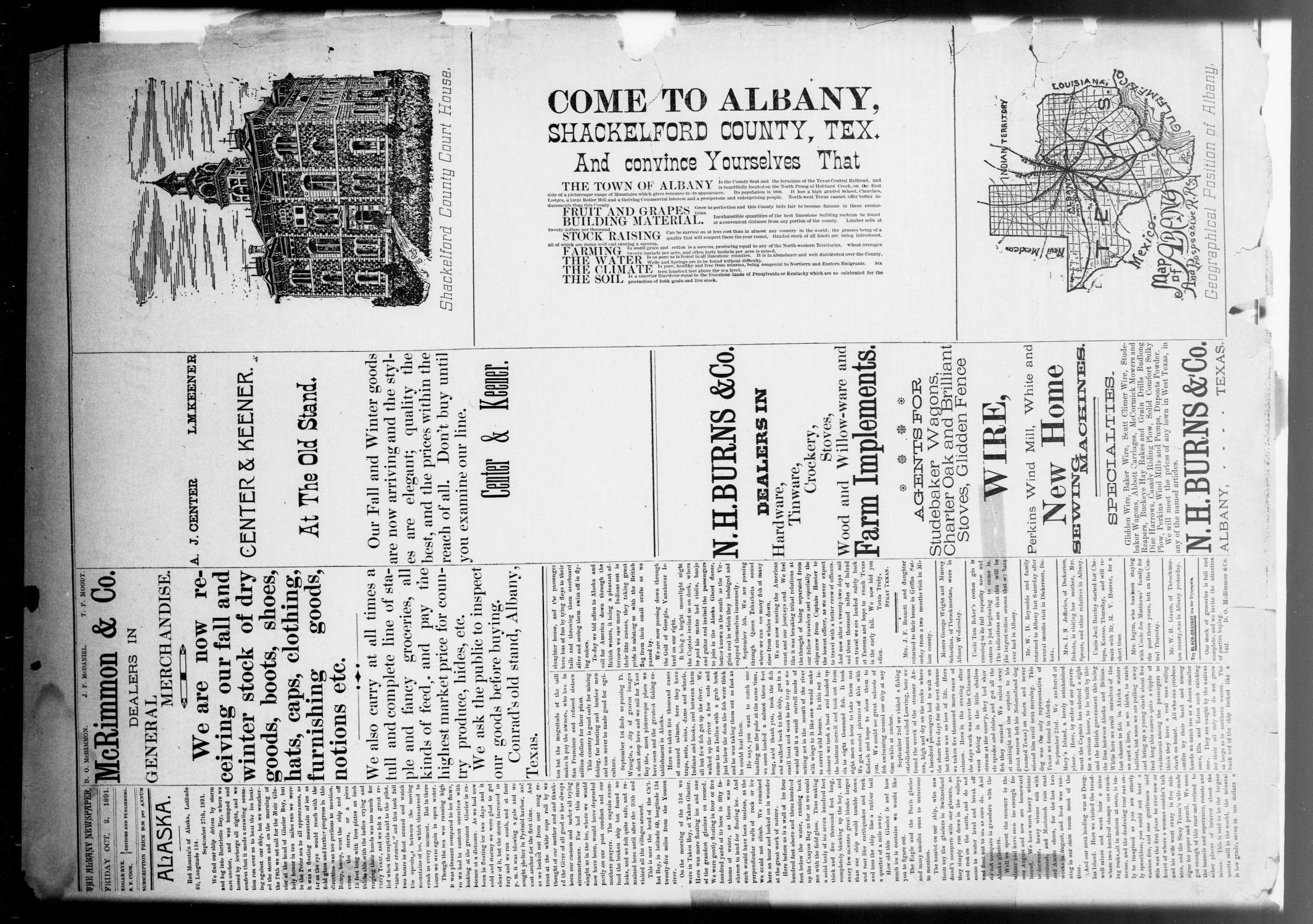 The Albany Newspaper. (Albany, Tex.), Vol. 1, No. 40, Ed. 1 Friday, October 2, 1891
                                                
                                                    [Sequence #]: 2 of 2
                                                