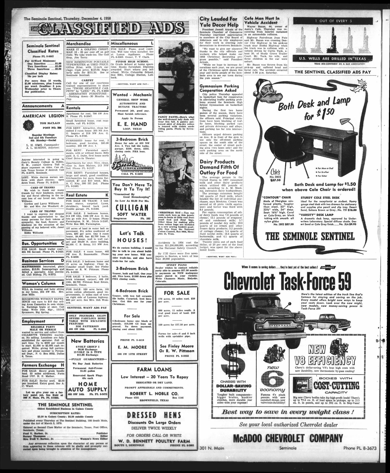 The Seminole Sentinel (Seminole, Tex.), Vol. 52, No. 2, Ed. 1 Thursday, December 4, 1958
                                                
                                                    [Sequence #]: 4 of 20
                                                