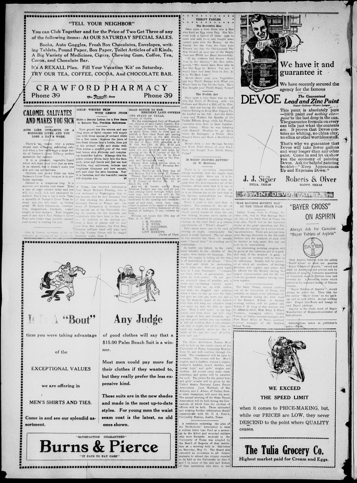 The Tulia Herald (Tulia, Tex), Vol. 10, No. 23, Ed. 1, Friday, June 6, 1919
                                                
                                                    10
                                                