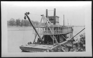 Primary view of object titled '[Boat near a river bank. Location unknown.]'.