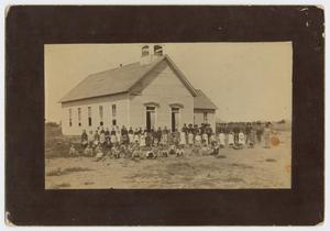 Primary view of object titled '[People Standing Outside of Rising Star School]'.
