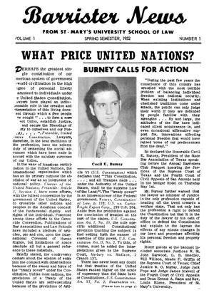 Primary view of object titled 'Barrister News, Volume 1, Number 1, Spring Semester, 1952'.