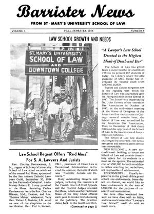 Barrister News, Volume 4, Number 8, Fall Semester, 1954