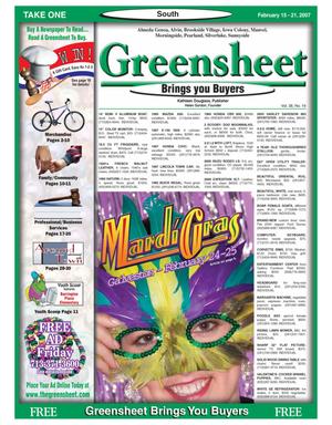 Primary view of Greensheet (Houston, Tex.), Vol. 38, No. 19, Ed. 1 Thursday, February 15, 2007