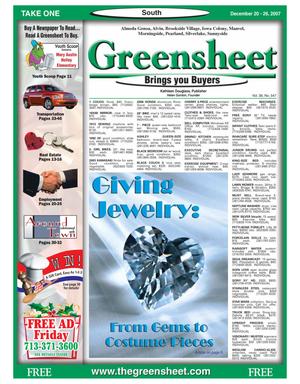 Primary view of object titled 'Greensheet (Houston, Tex.), Vol. 38, No. 547, Ed. 1 Thursday, December 20, 2007'.