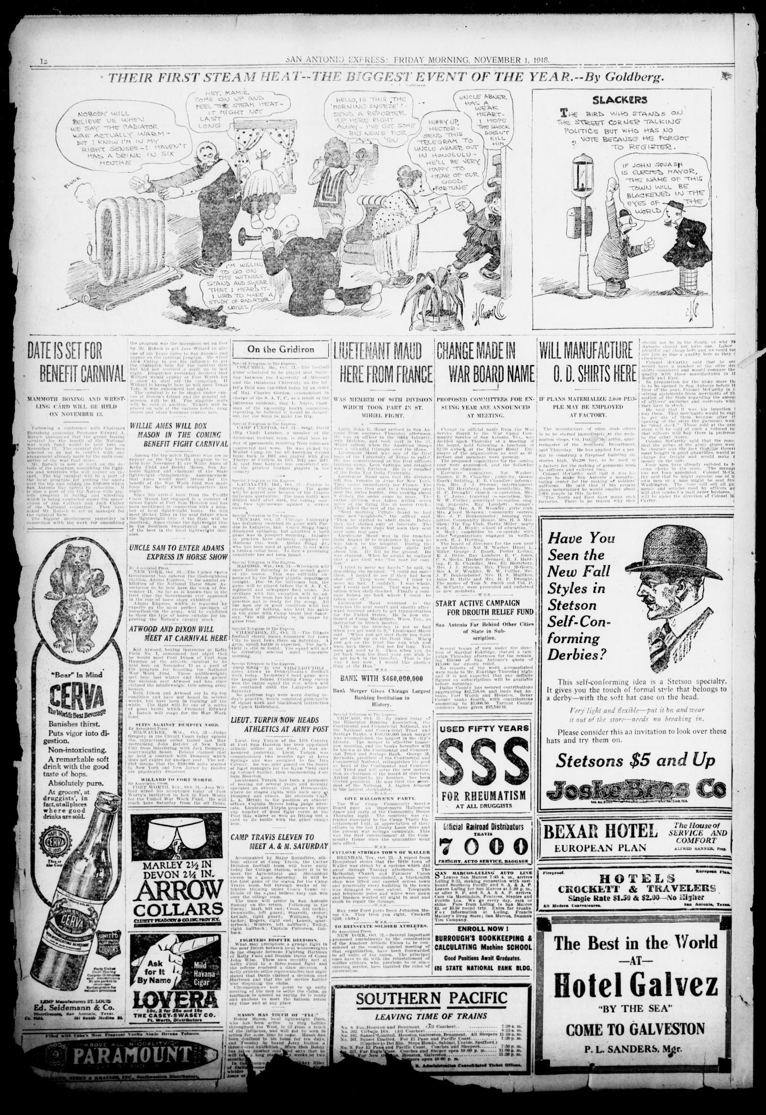 San Antonio Express. (San Antonio, Tex.), Vol. 53, No. 306, Ed. 1 Friday, November 1, 1918
                                                
                                                    [Sequence #]: 12 of 18
                                                