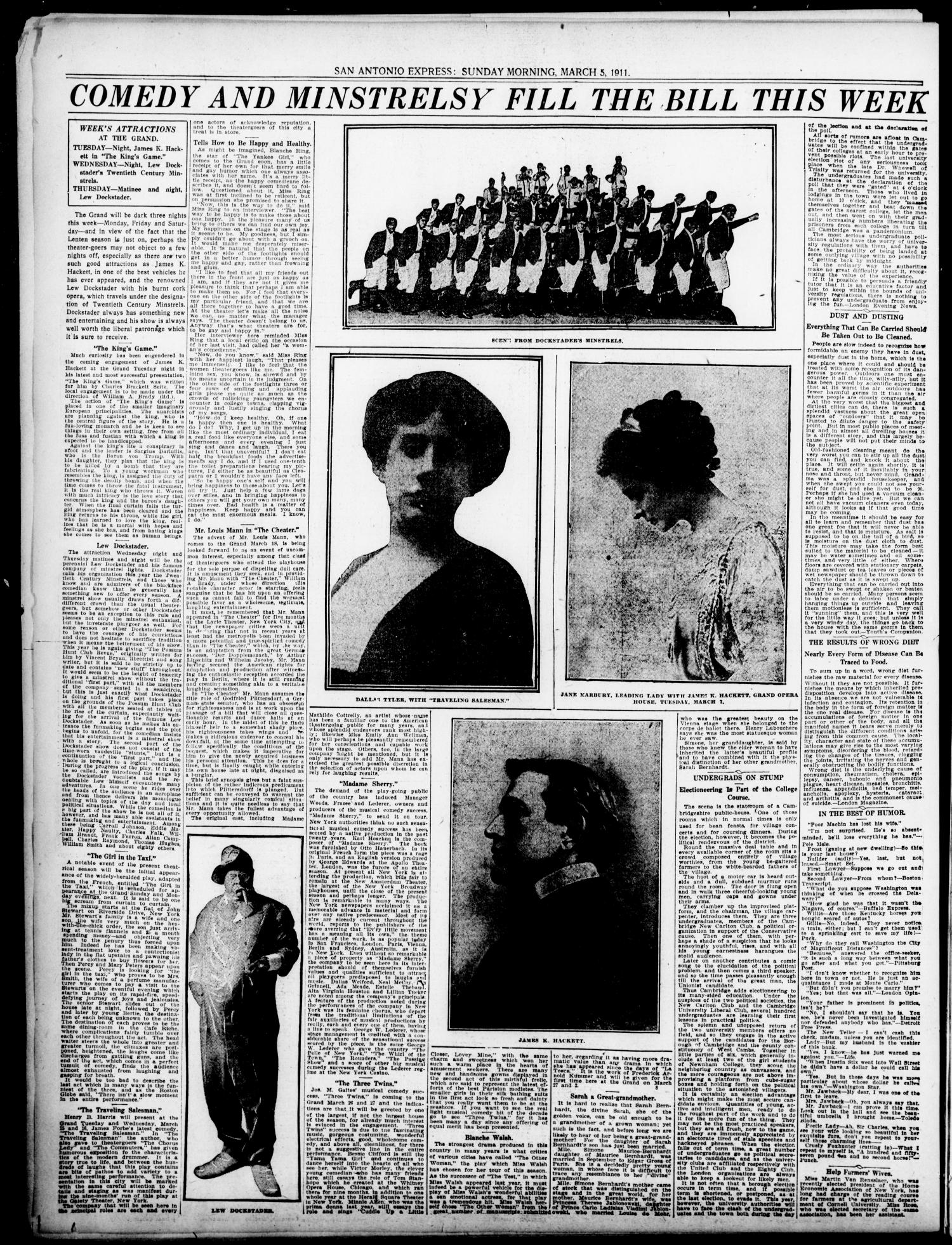 San Antonio Express. (San Antonio, Tex.), Vol. 46, No. 64, Ed. 1 Sunday, March 5, 1911
                                                
                                                    [Sequence #]: 30 of 76
                                                