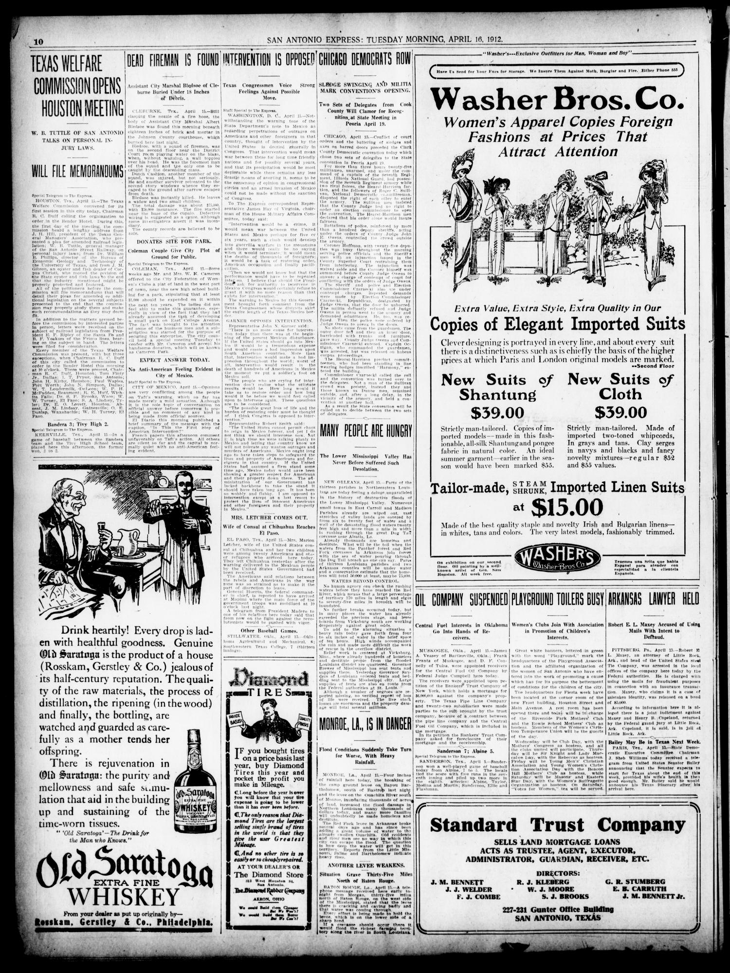 San Antonio Express. (San Antonio, Tex.), Vol. 47, No. 107, Ed. 1 Tuesday, April 16, 1912
                                                
                                                    [Sequence #]: 10 of 18
                                                